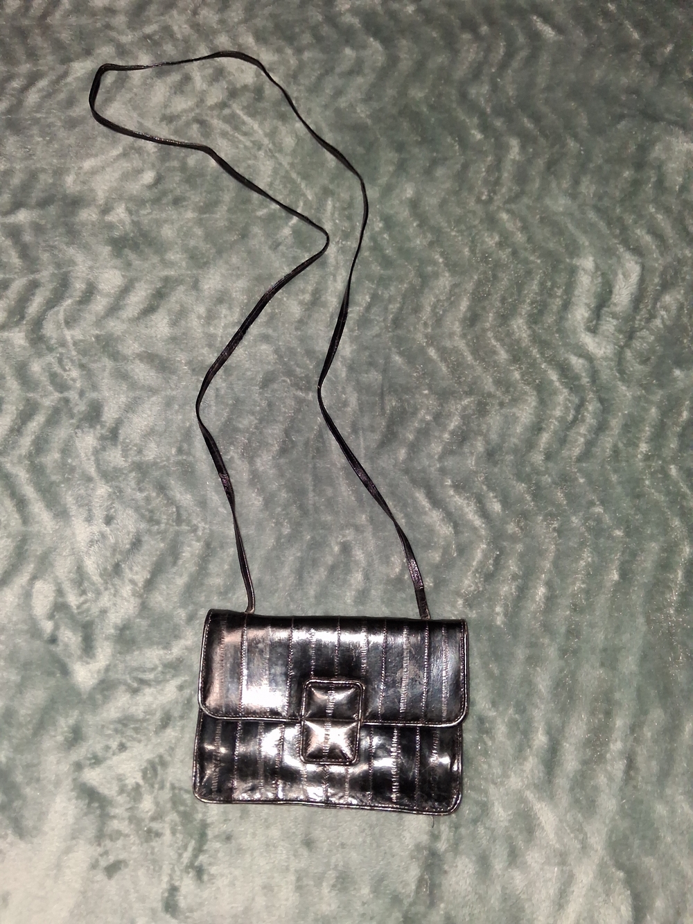 Genuine Eelskin Small Shoulder Purse Black Vintage